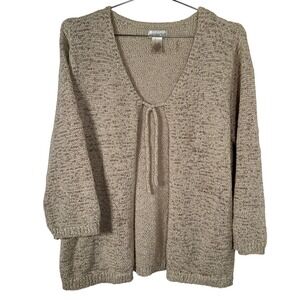Boho Beige Cardigan Gloria Vanderbilt Tie Front Open Knit Sweater XL Womens Tan